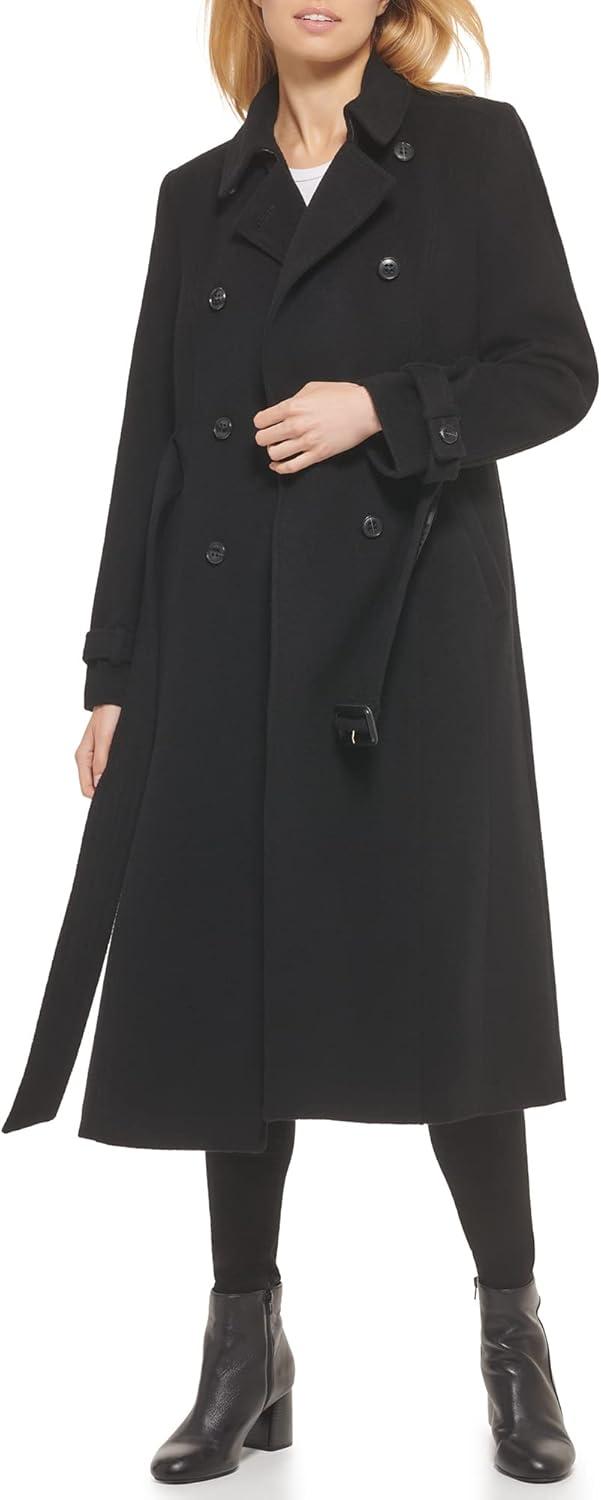 imageCole Haan womens Flared Trench Slick Wool CoatBblack