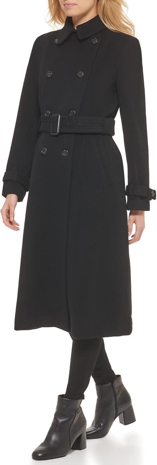 imageCole Haan womens Flared Trench Slick Wool CoatBblack