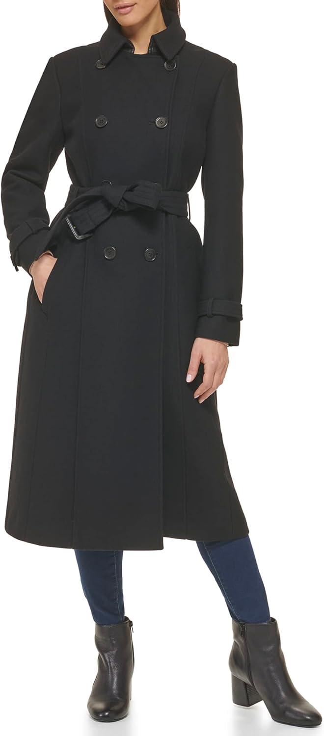 imageCole Haan womens Flared Trench Slick Wool CoatBlack