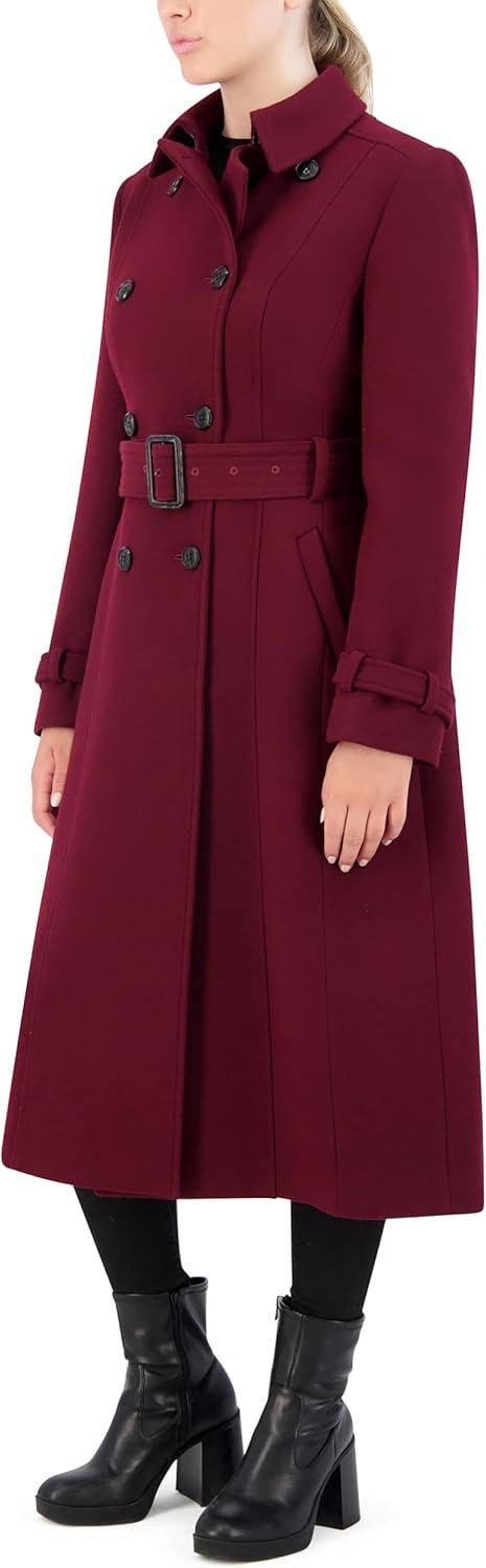 imageCole Haan womens Flared Trench Slick Wool CoatBordeaux