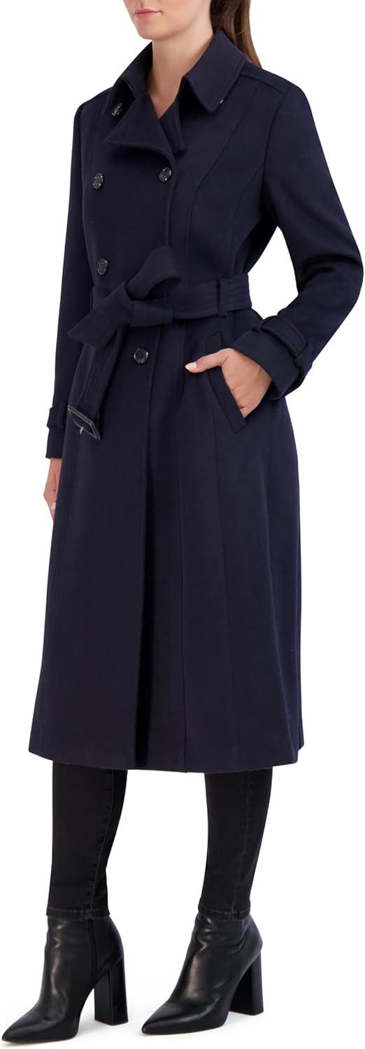imageCole Haan womens Flared Trench Slick Wool CoatMidnight