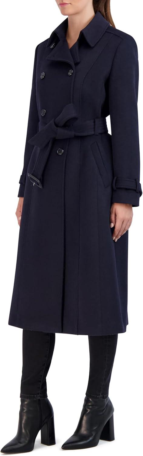 imageCole Haan womens Flared Trench Slick Wool CoatMidnight