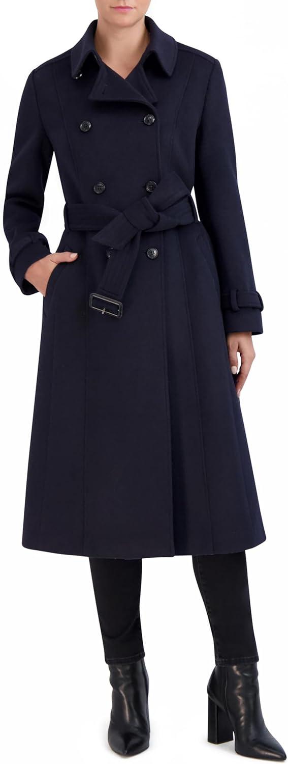 imageCole Haan womens Flared Trench Slick Wool CoatMidnight