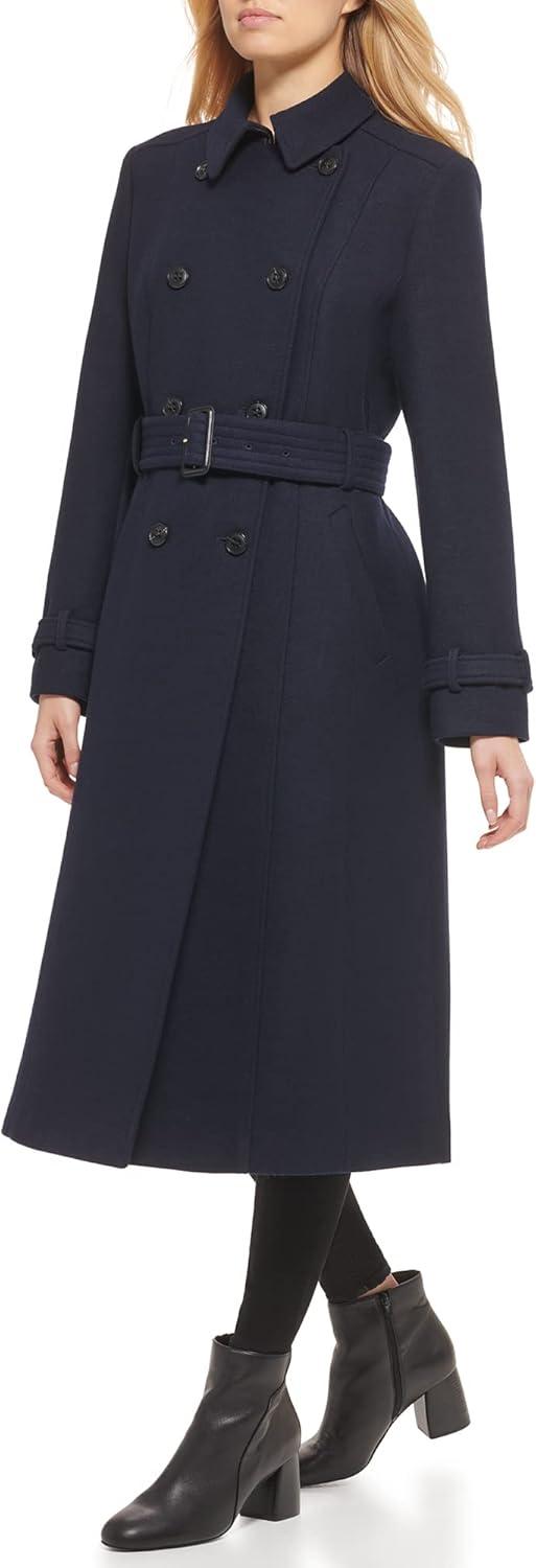 imageCole Haan womens Flared Trench Slick Wool CoatNavy