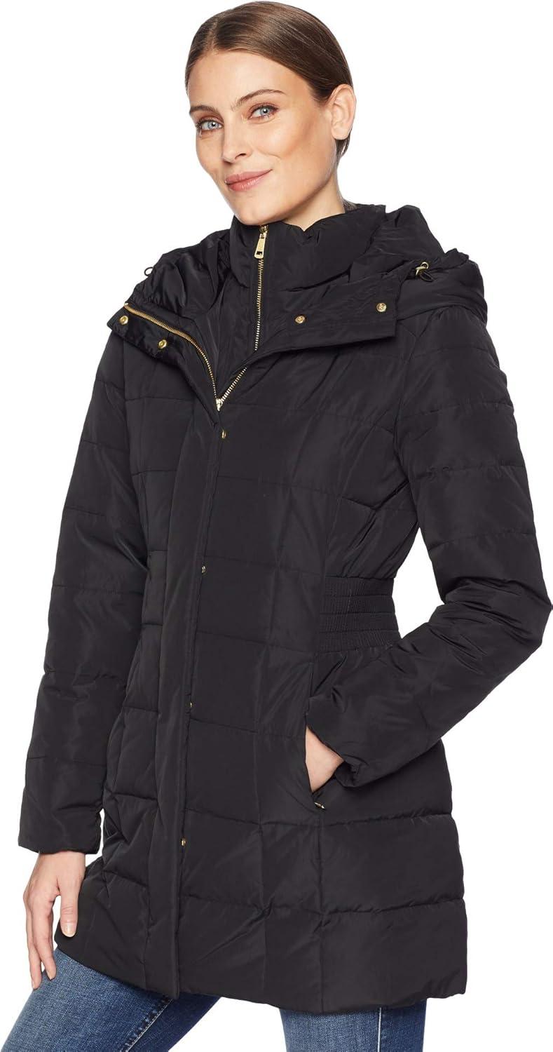 imageCole Haan womens Taffeta Down Coat With Bib Front and Dramatic HoodBlack