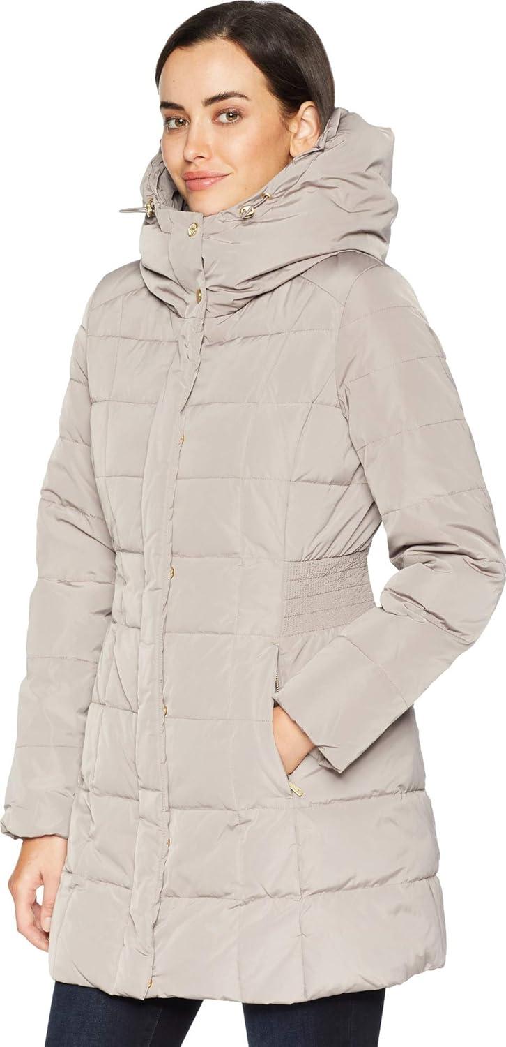 imageCole Haan womens Taffeta Down Coat With Bib Front and Dramatic HoodCashew