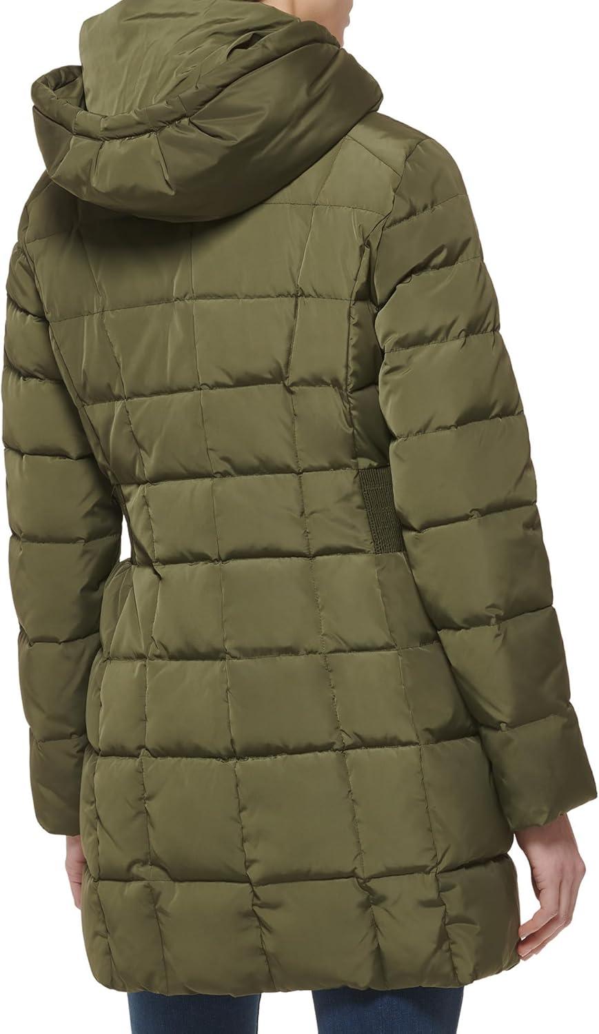 imageCole Haan womens Taffeta Down Coat With Bib Front and Dramatic HoodDusty Olive
