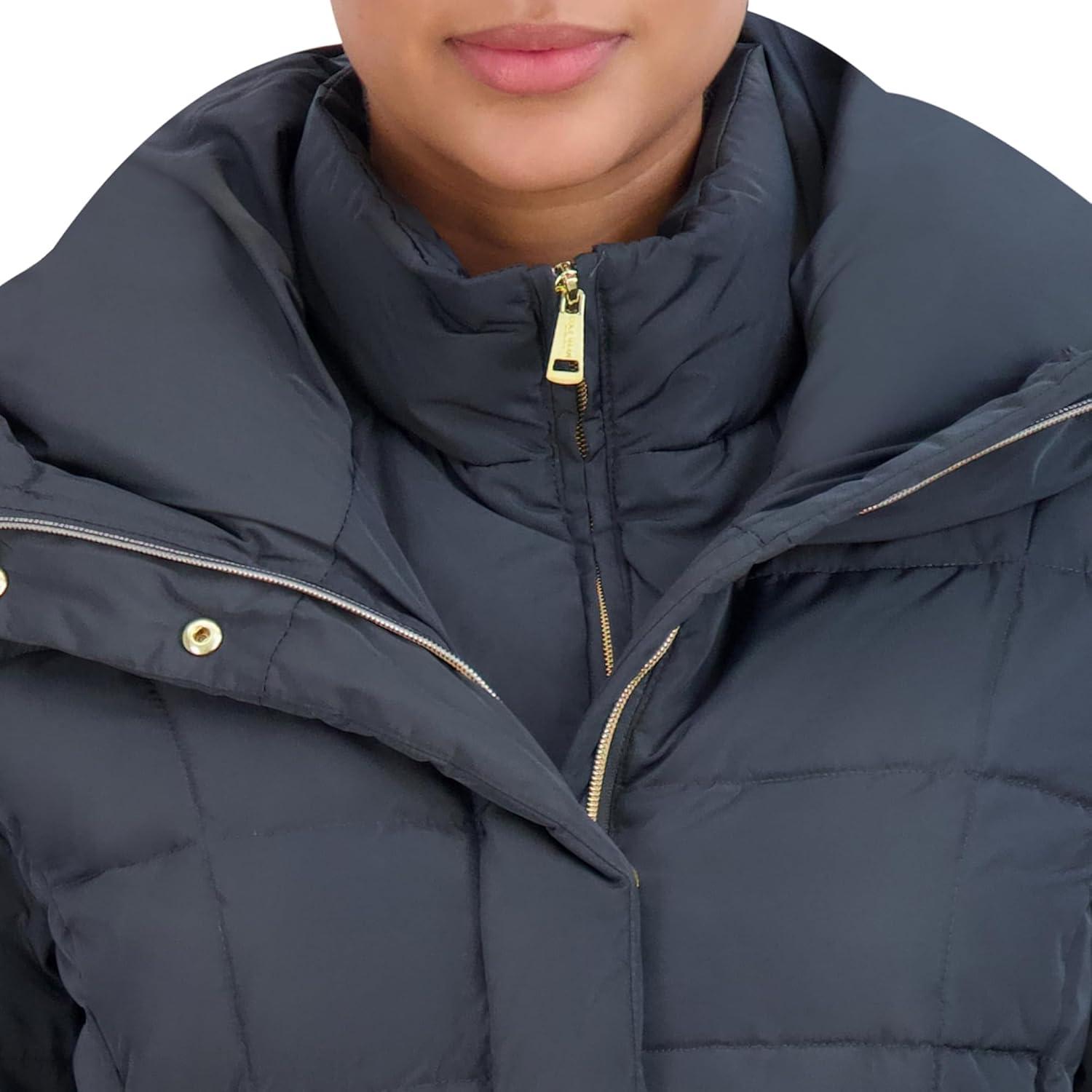 imageCole Haan womens Taffeta Down Coat With Bib Front and Dramatic HoodGraphite