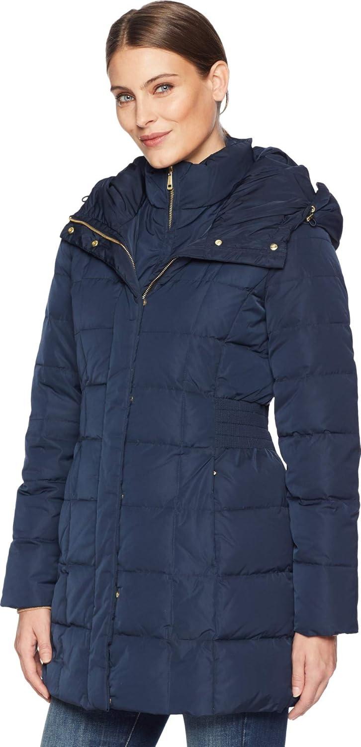 imageCole Haan womens Taffeta Down Coat With Bib Front and Dramatic HoodNavy