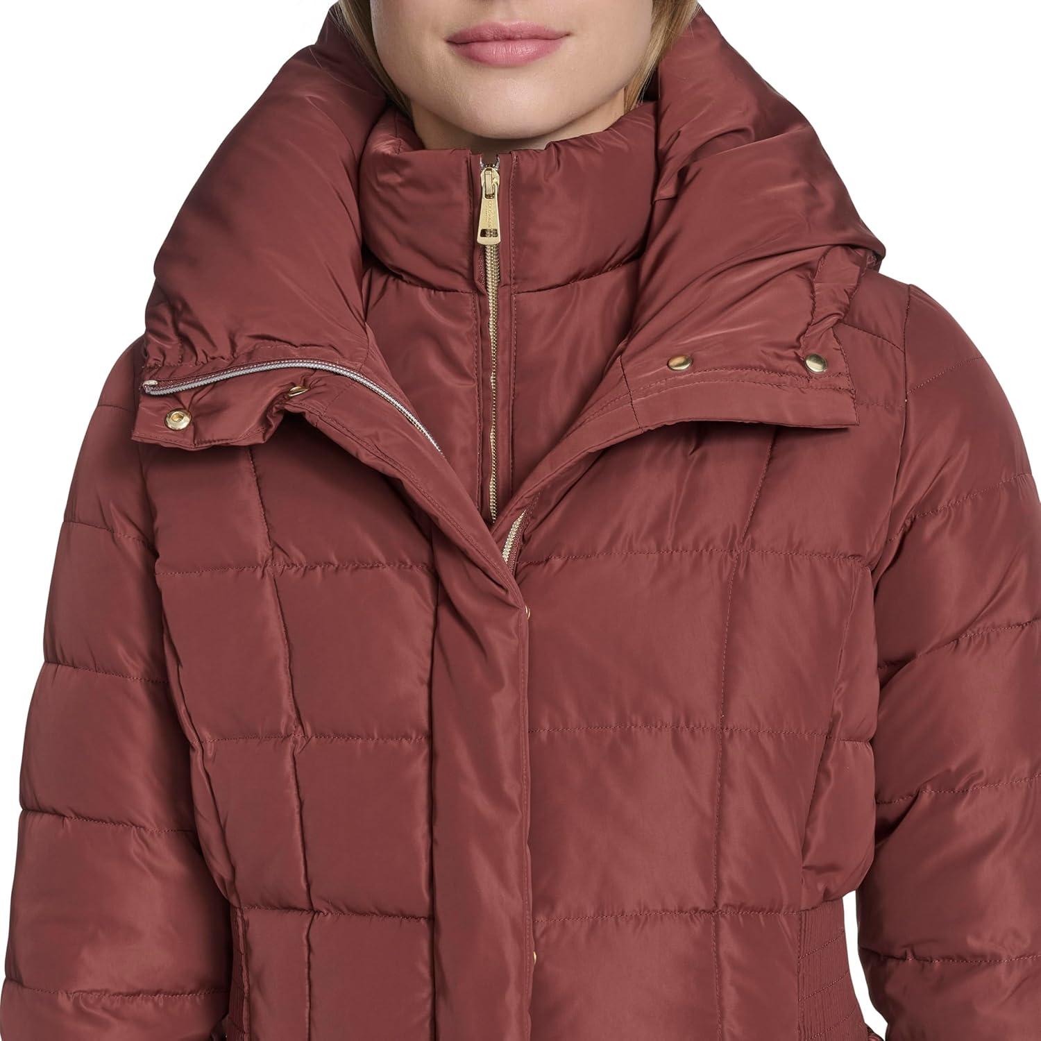 imageCole Haan womens Taffeta Down Coat With Bib Front and Dramatic HoodWalnut