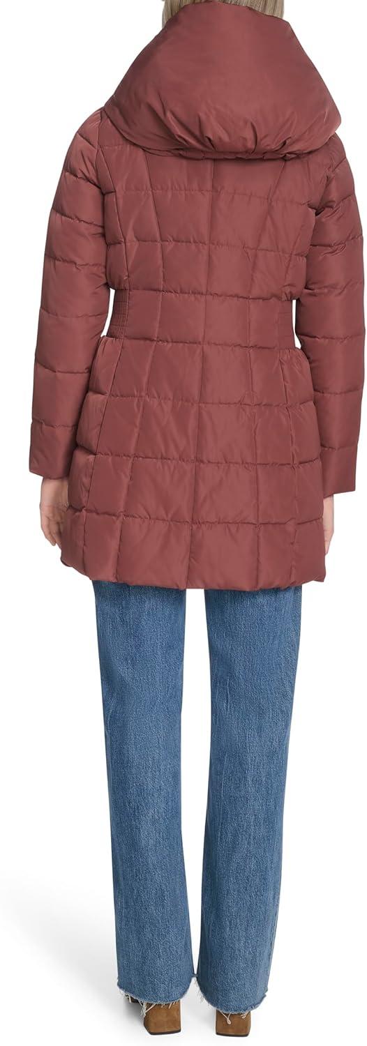 imageCole Haan womens Taffeta Down Coat With Bib Front and Dramatic HoodWalnut