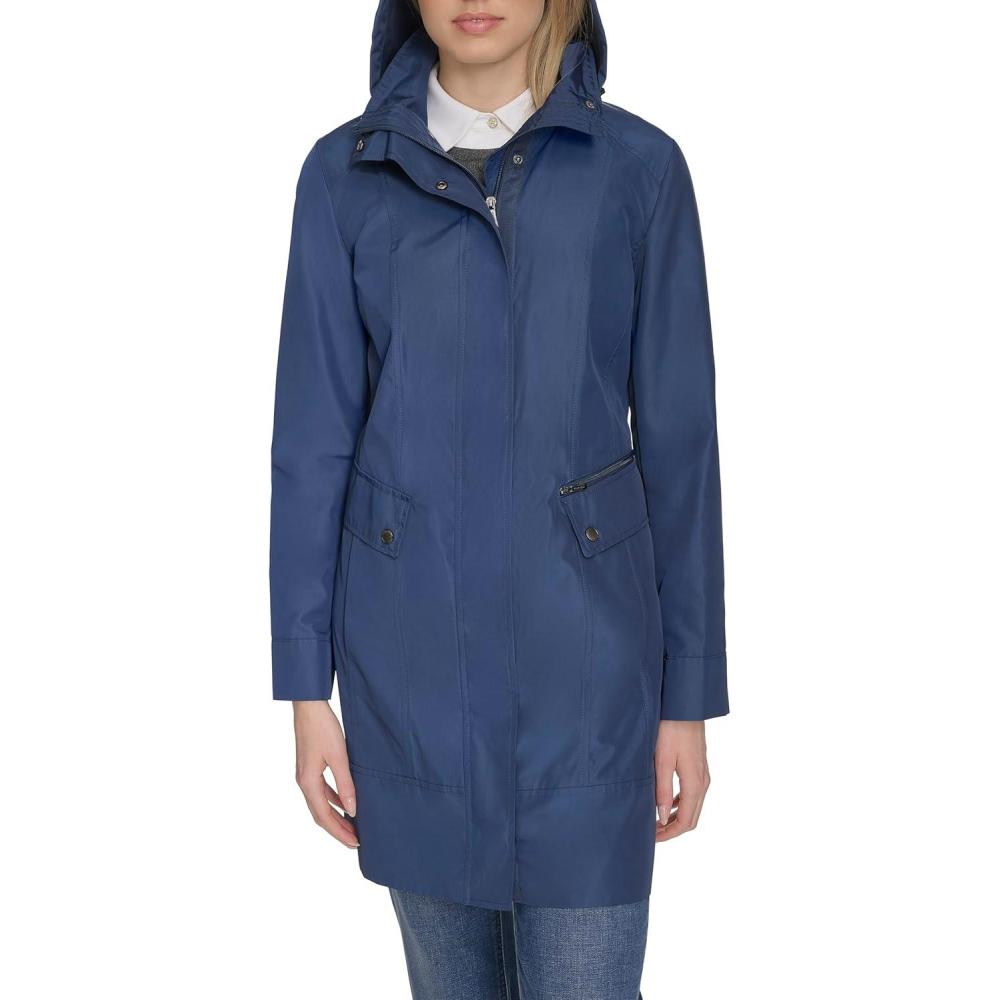 imageCole Haan Womens Back Bow Packable Hooded Rain JacketCoastal Blue