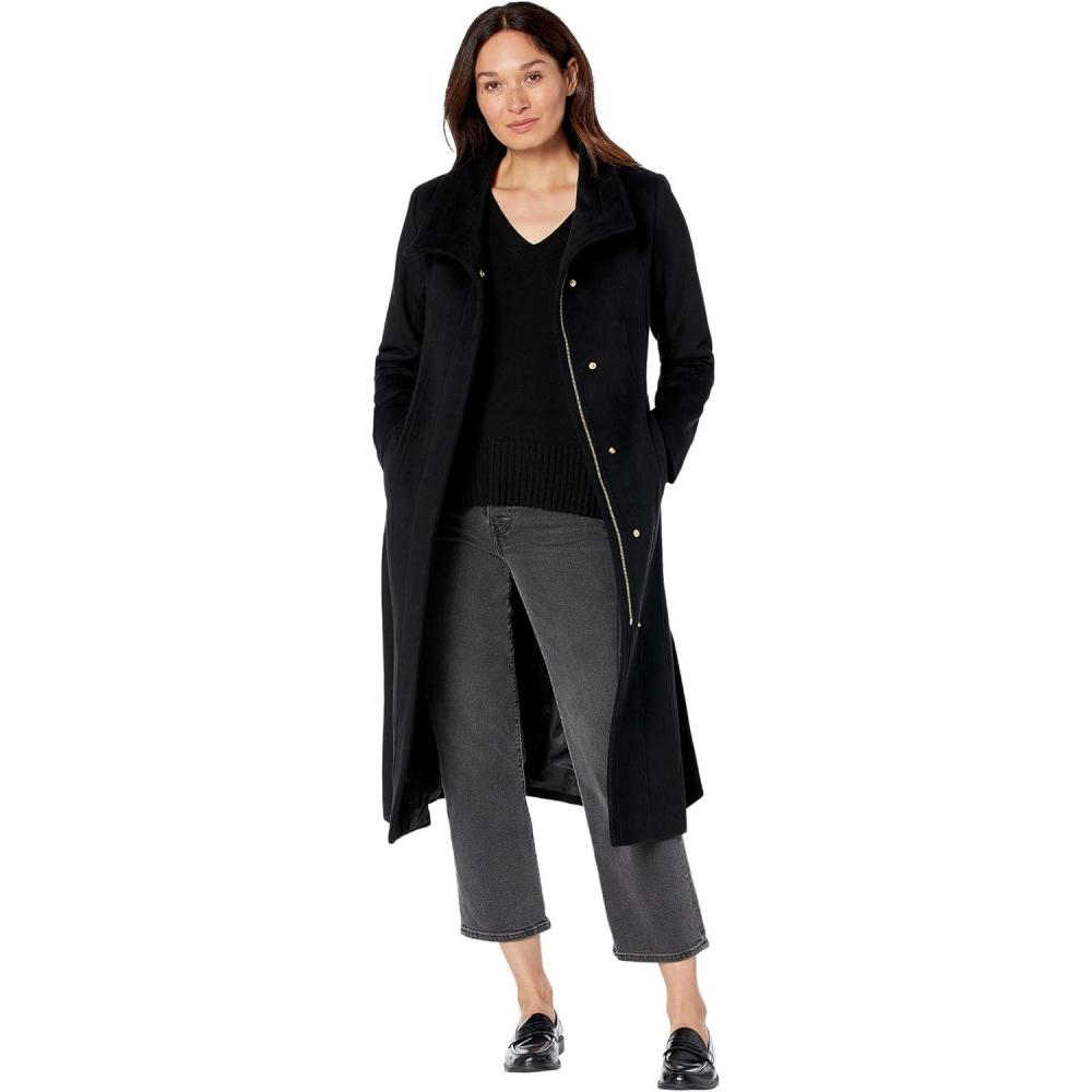 imageCole Haan Womens Long Sleeve Formal Slick Wool Zip Up CoatFuschia