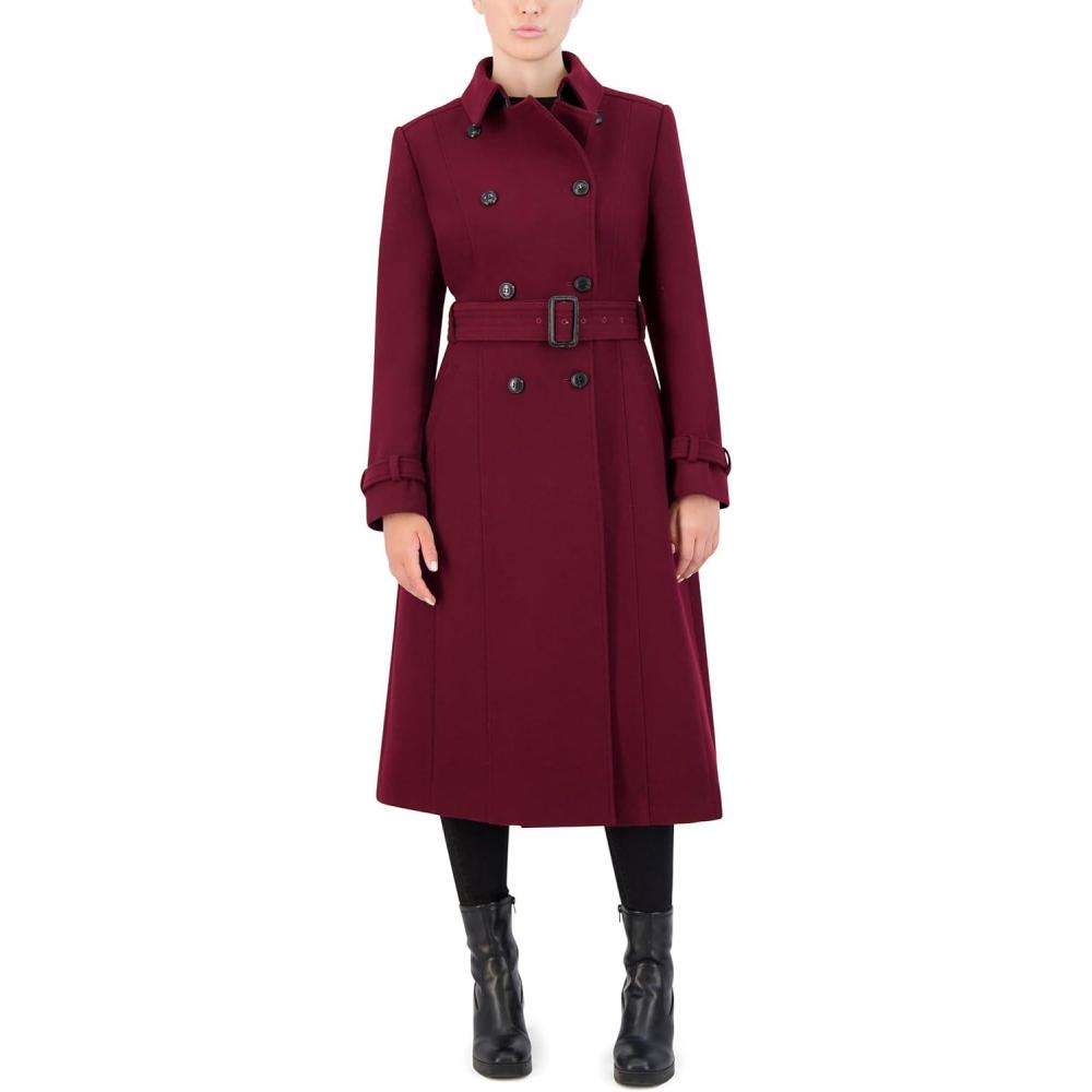 imageCole Haan womens Flared Trench Slick Wool CoatBordeaux