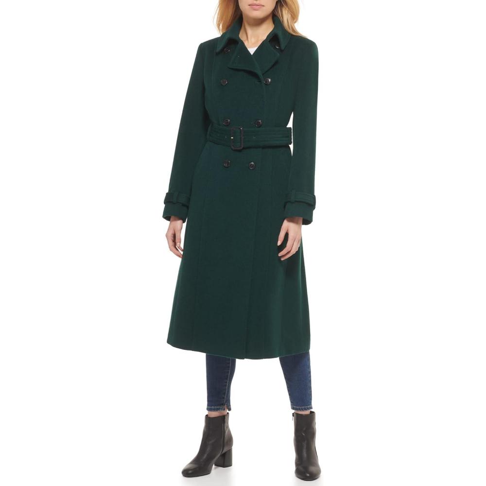 imageCole Haan womens Flared Trench Slick Wool CoatForest