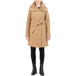 Cole Haan Womens Asymmetric Belted Coat(Beige)