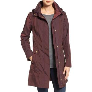 Cole Haan Women’s Back Bow Packable Hooded Rain Jacket(Eggplant)
