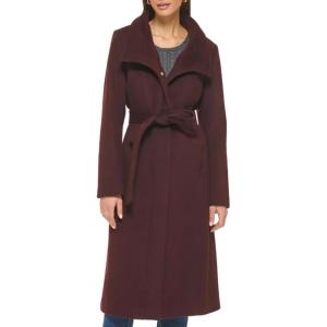 Cole Haan Womens Long Sleeve Formal Slick Wool Zip Up Coat(Bordeaux)