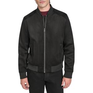 Cole Haan mens Rib Knit Collar Fully Lined Faux Suede Jacket(Black)
