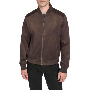 Cole Haan mens Rib Knit Collar Fully Lined Faux Suede Jacket(Dk Chocolate)