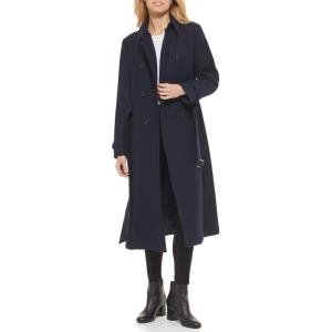 Cole Haan womens Flared Trench Slick Wool Coat(Navy)