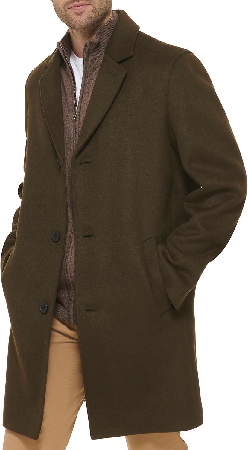 imageCole Haan mens Wool Plus Topper Button Front CoatDark Olive