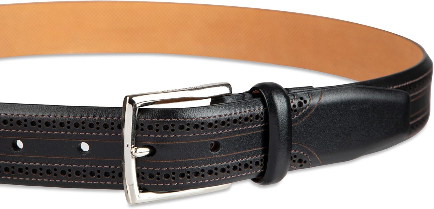 imageCole Haan mens Black Leather Dress Belt Classic Style With Polished Buckle for Work Or Formal WearBlack Brogue