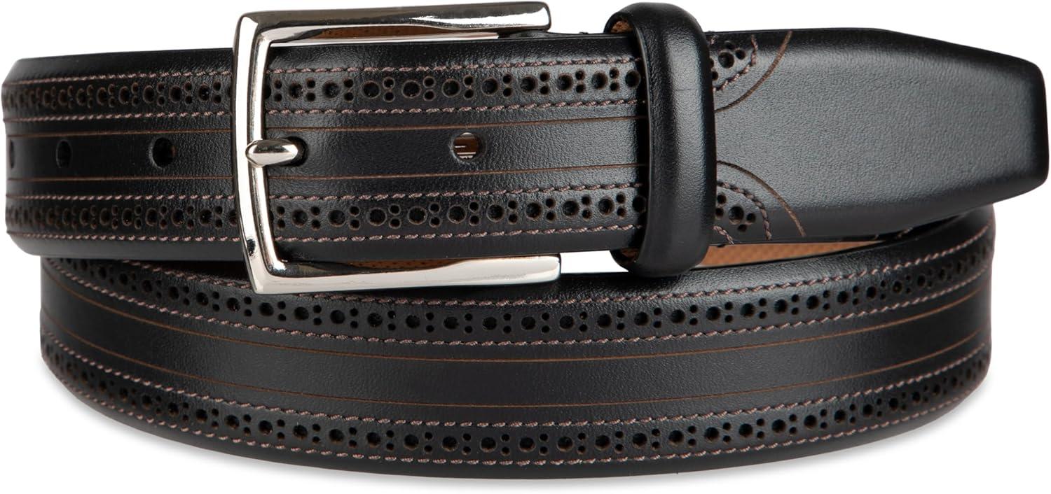 imageCole Haan mens Black Leather Dress Belt Classic Style With Polished Buckle for Work Or Formal WearBlack Brogue