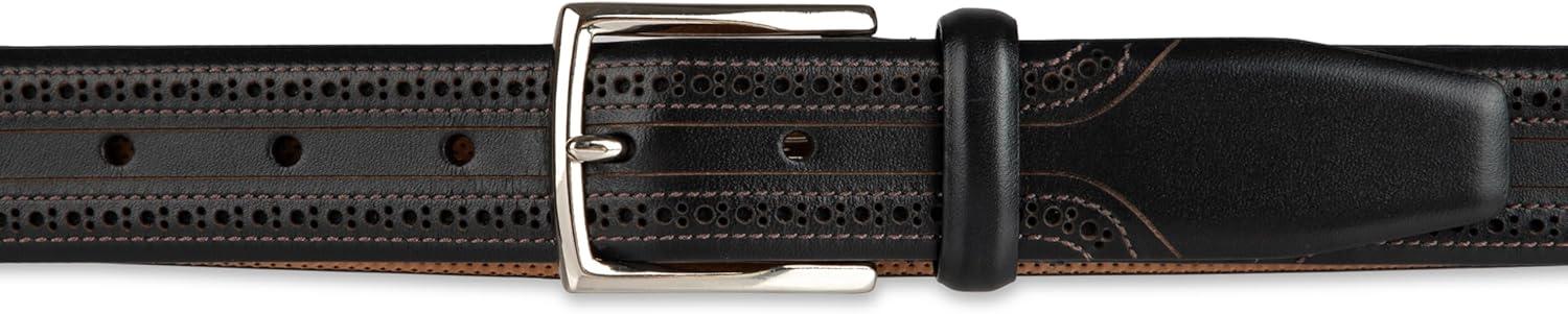 imageCole Haan mens Black Leather Dress Belt Classic Style With Polished Buckle for Work Or Formal WearBlack Brogue