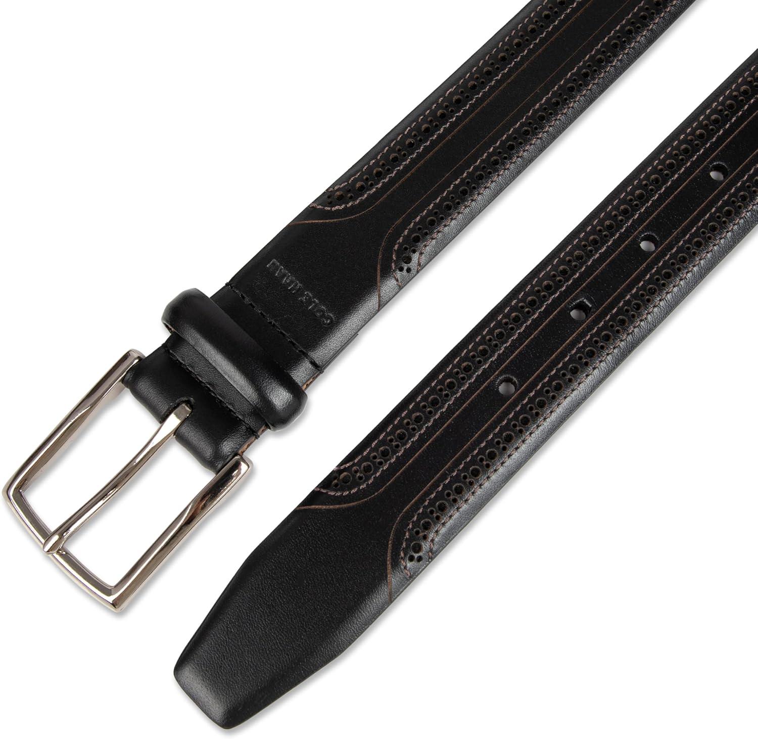 imageCole Haan mens Black Leather Dress Belt Classic Style With Polished Buckle for Work Or Formal WearBlack Brogue