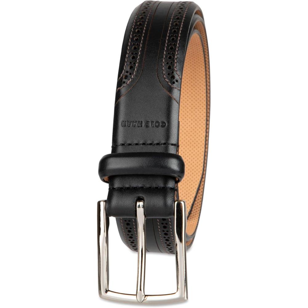 imageCole Haan mens Black Leather Dress Belt Classic Style With Polished Buckle for Work Or Formal WearBlack Brogue