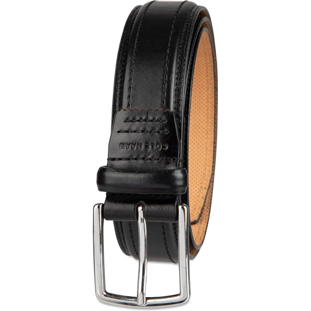 imageCole Haan mens Black Leather Dress Belt  Classic Style With Polished Buckle for Work Or Formal WearBlack Stitch