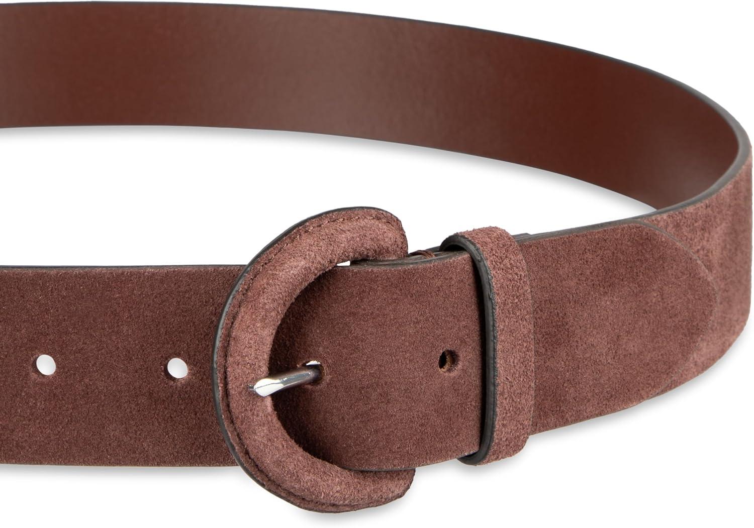 imageCole Haan Womens Leather Covered Buckle Wide Width Belt for Dresses Jeans TrousersBrown Suede