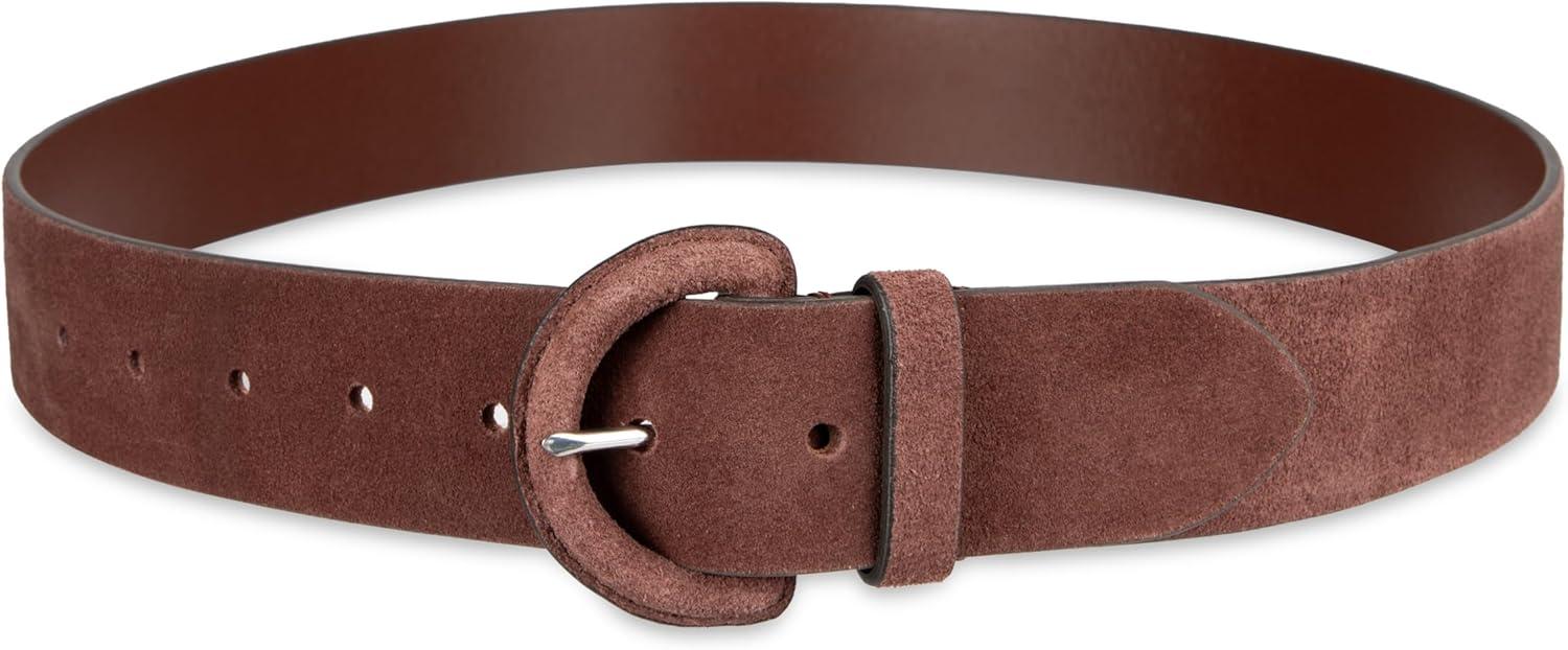 imageCole Haan Womens Leather Covered Buckle Wide Width Belt for Dresses Jeans TrousersBrown Suede