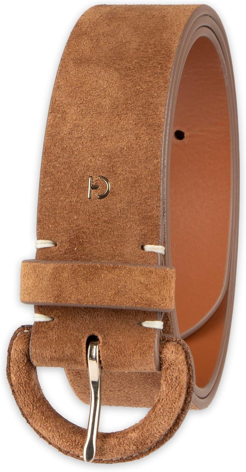 imageCole Haan Womens Leather Covered Buckle Wide Width Belt for Dresses Jeans TrousersLight Brown Suede