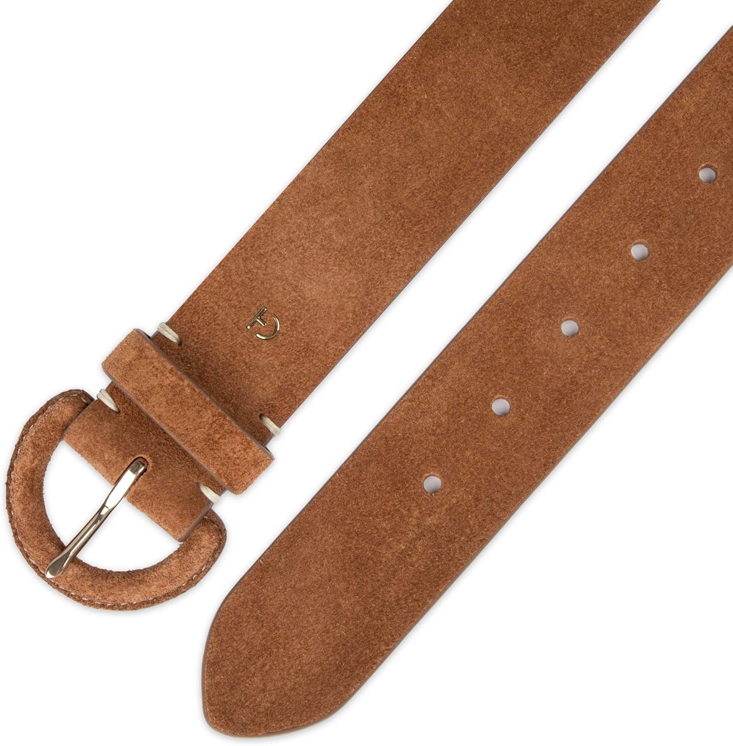 imageCole Haan Womens Leather Covered Buckle Wide Width Belt for Dresses Jeans TrousersLight Brown Suede