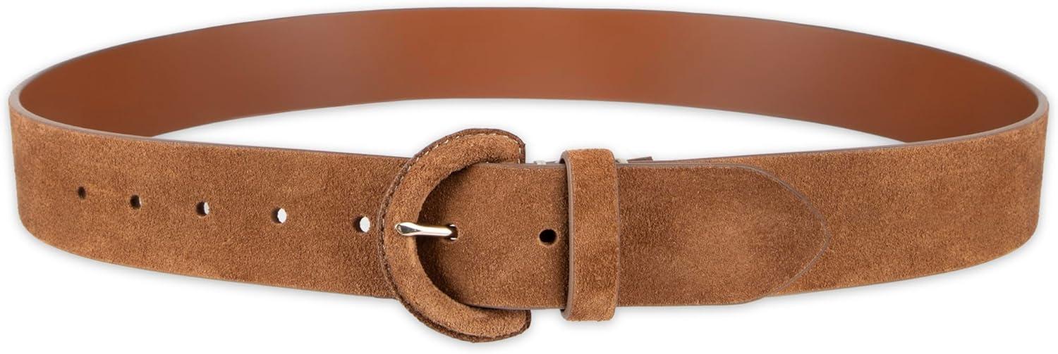imageCole Haan Womens Leather Covered Buckle Wide Width Belt for Dresses Jeans TrousersLight Brown Suede