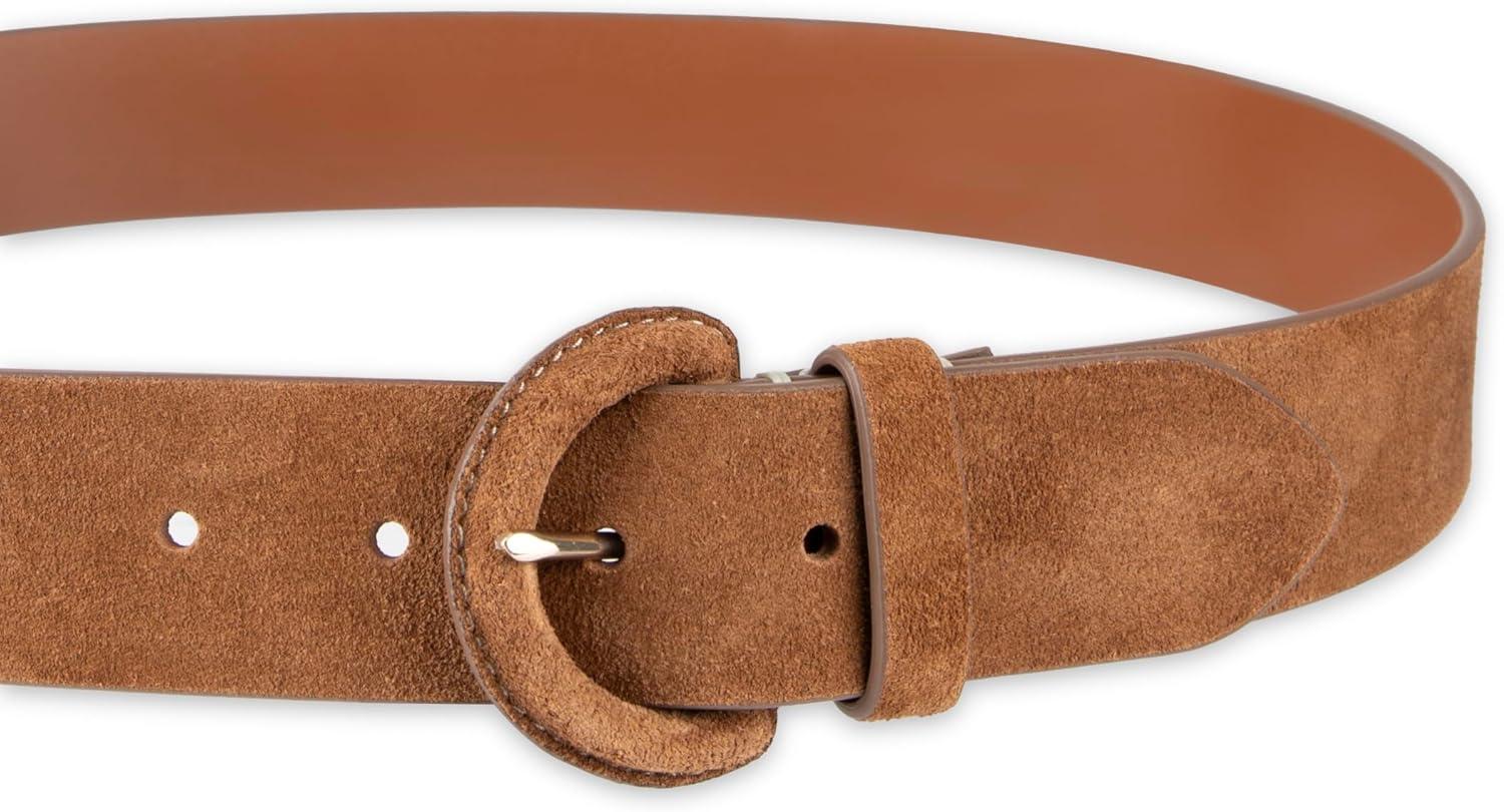 imageCole Haan Womens Leather Covered Buckle Wide Width Belt for Dresses Jeans TrousersLight Brown Suede
