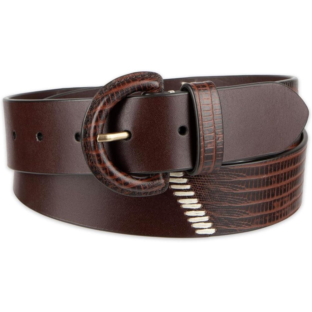imageCole Haan Womens Leather Covered Buckle Wide Width Belt for Dresses Jeans TrousersBrown Lizard