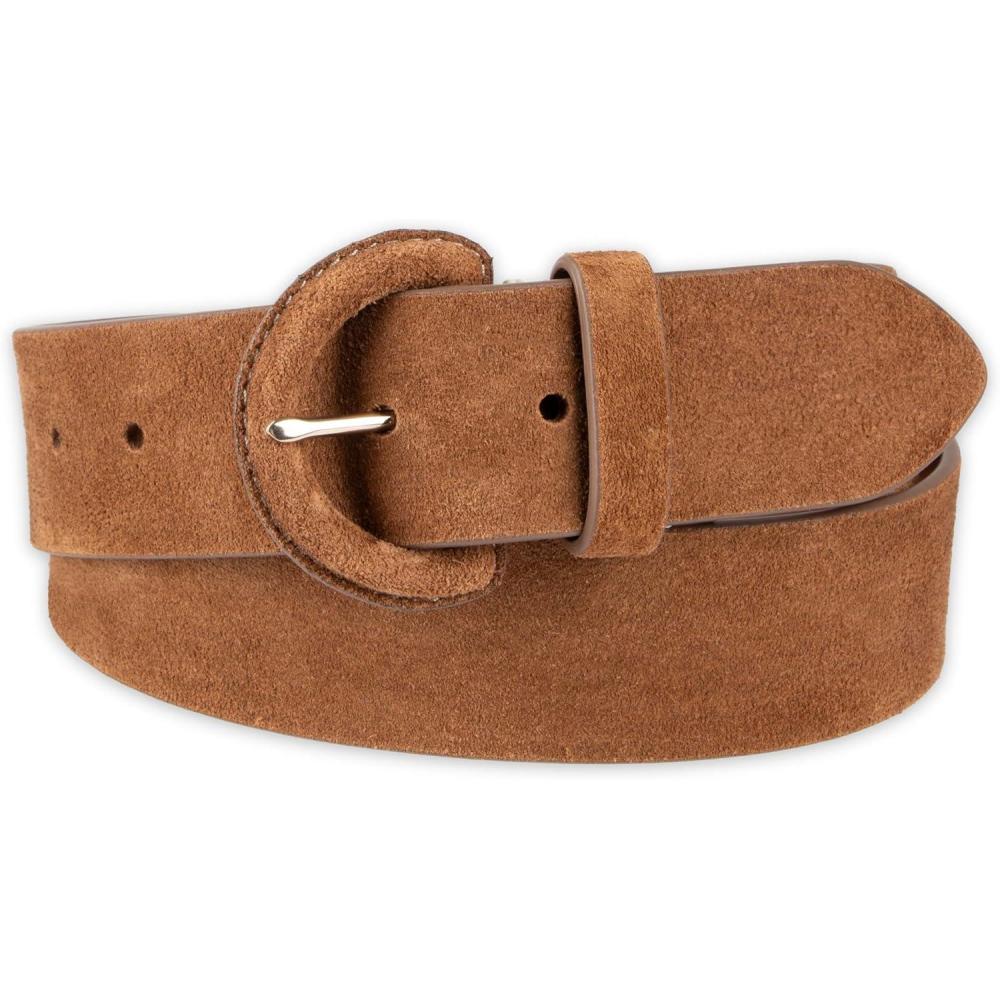 imageCole Haan Womens Leather Covered Buckle Wide Width Belt for Dresses Jeans TrousersLight Brown Suede