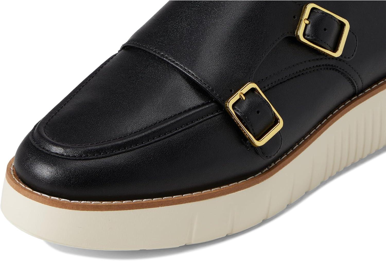 imageCole Haan Womens Grand City Platform Monk Strap BlackIvory 8B US
