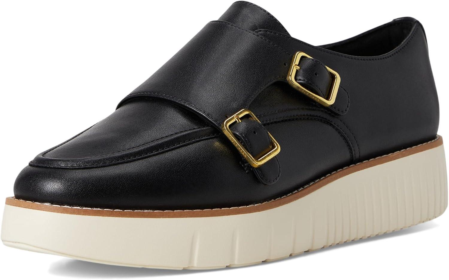 imageCole Haan Womens Grand City Platform Monk Strap BlackIvory 8B US