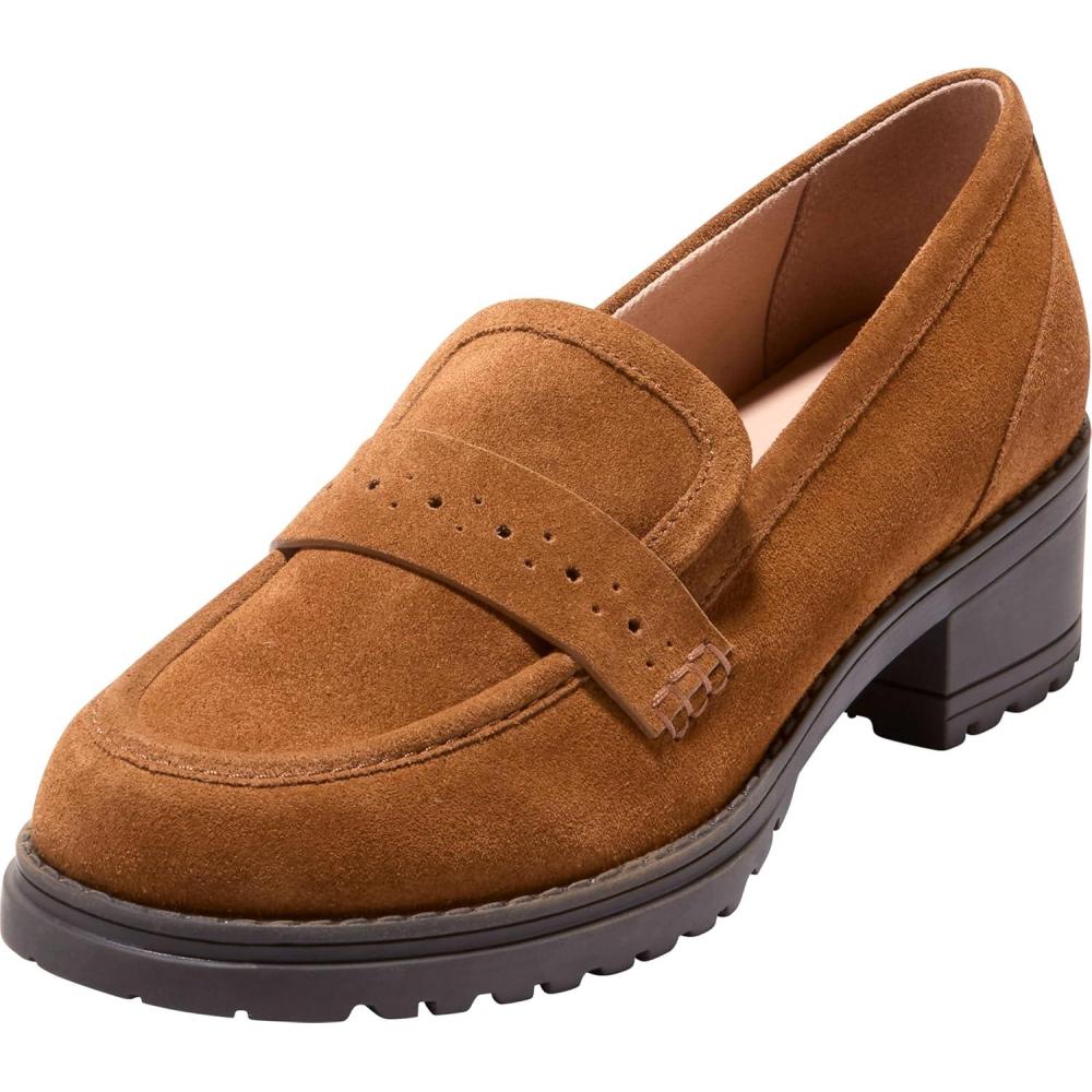 imageCole Haan Womens Corrinne Lug Penny Loafers Tobacco Suede 8B US