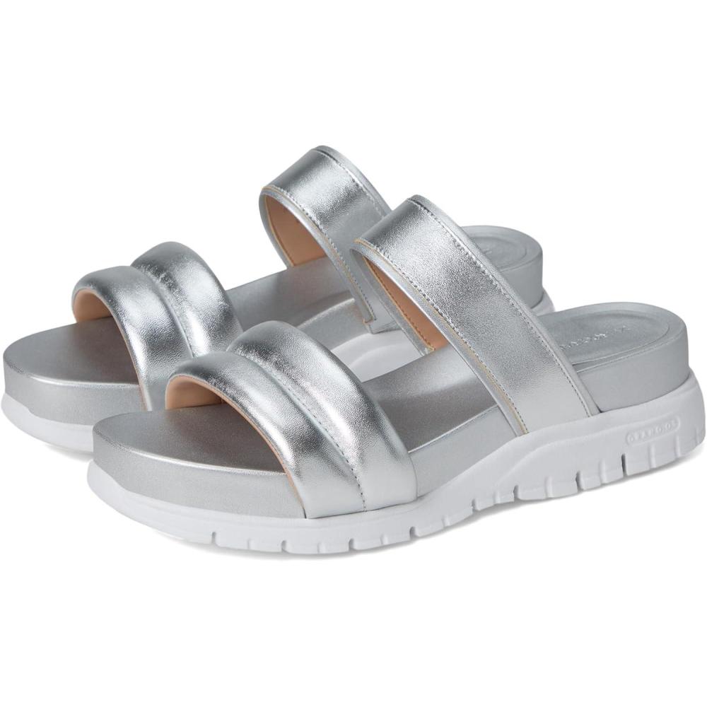 imageCole Haan Womens Zerogrand Double Band Slide SandalsSilver MetallicWhite