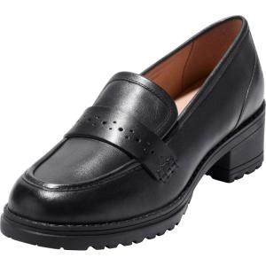 Cole Haan Women’s Corrinne Lug Penny Loafers, Black Leather, 8-B US