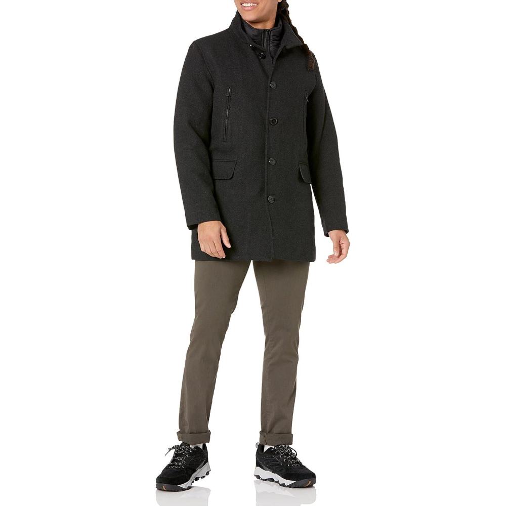imageCole Haan Mens Wool Twill Topper Coat with Water Resistant BibCharcoal
