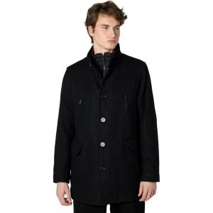 Cole Haan Men’s Wool Twill Topper Coat with Water Resistant Bib(Black)