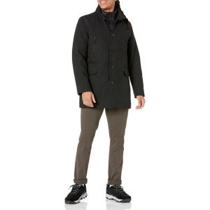 Cole Haan Men’s Wool Twill Topper Coat with Water Resistant Bib(Charcoal)