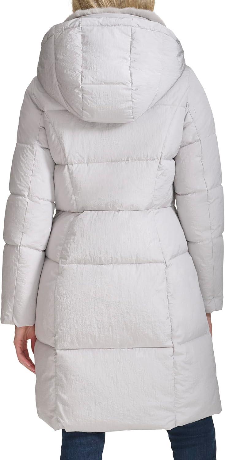 image:imageCole Haan womens Shimmer Nylon Faux Rabbit Lined Collar Quilted JacketGrey
