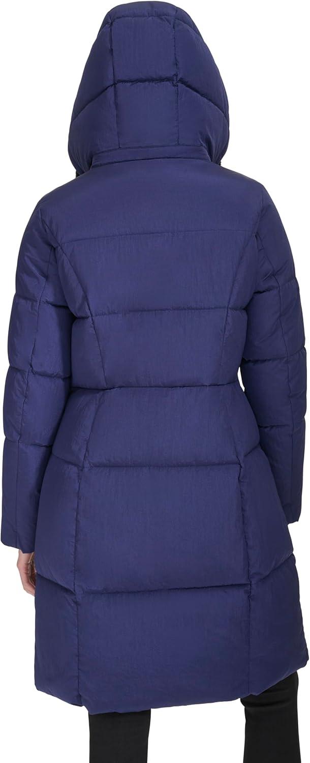 image:imageCole Haan womens Shimmer Nylon Faux Rabbit Lined Collar Quilted JacketNavy
